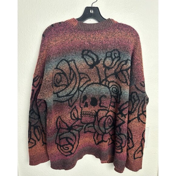 Torrid Space-Dye Sweater Cardigan Skull Roses Ombre Open Sz 1 1X - Picture 6 of 15